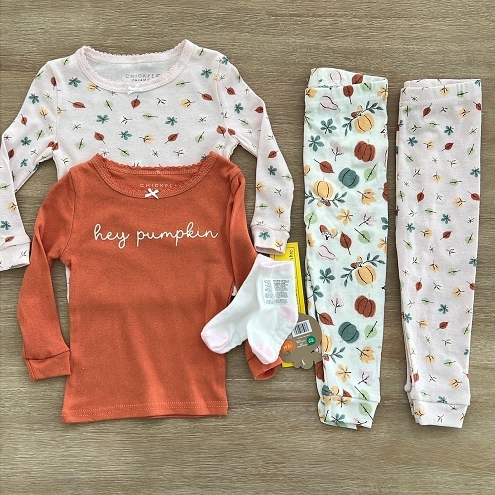 🎃 Chickpea Toddler Girl Pumpkin Fall Pajama Set 5 Pieces 3T 4T